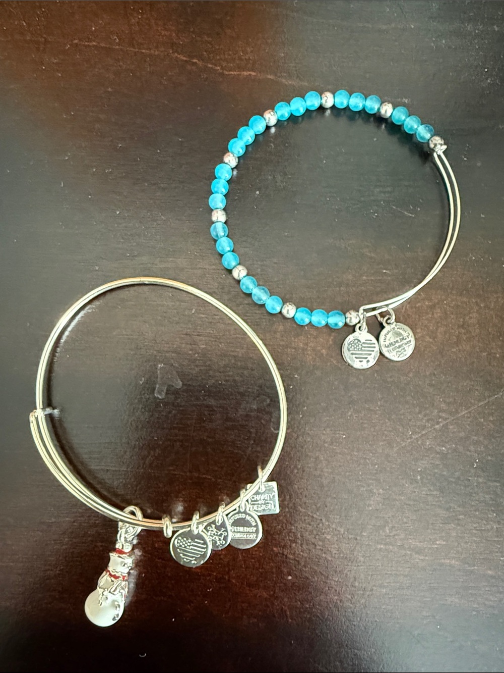 Alex and Ani Turquoise Beaded and Silver Charm Bangle Bracelet Set